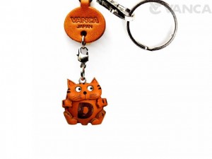 Initial Cat D Leather Animal Keychain 