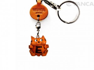 Initial Cat E Leather Animal Keychain 