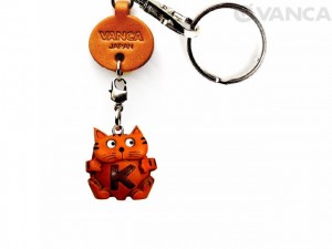 Initial Cat K Leather Animal Keychain 