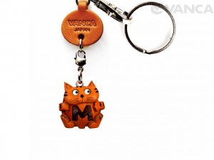 Initial Cat M Leather Animal Keychain 