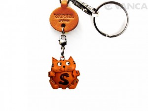 Initial Cat S Leather Animal Keychain 