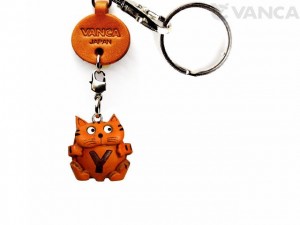 Initial Cat Y Leather Animal Keychain 