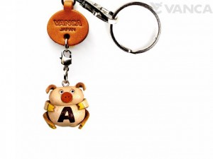 Initial Pig A Leather Animal Keychain 