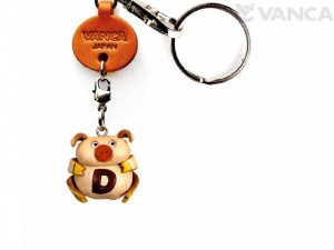 Initial Pig D Leather Animal Keychain 