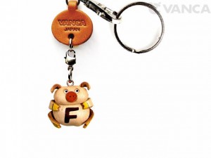 Initial Pig F Leather Animal Keychain 