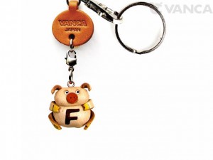 Initial Pig F Leather Animal Keychain 