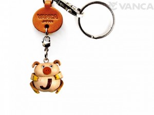 Initial Pig J Leather Animal Keychain 