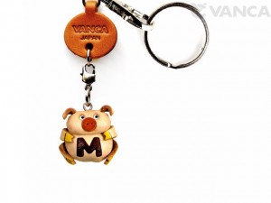 Initial Pig M Leather Animal Keychain 