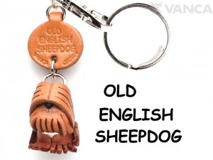 Old English Sheepdog Leather Dog Keychain