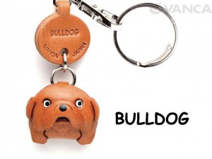 Bulldog Leather Dog Keychain