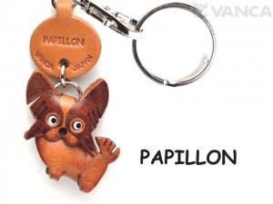 Papillon Leather Dog Keychain