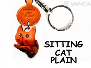 Plain Sitting Cat Japanese Leather Keychains