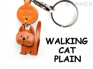 Plain Walking Cat Japanese Leather Keychains