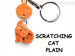 Plain Scratching Cat Japanese Leather Keychains