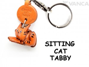 Tabby Sitting Cat Japanese Leather Keychains