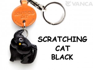 Black Scratching Japanese Leather Keychains Cat