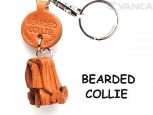 Bearded Collie Leather Dog Keychain