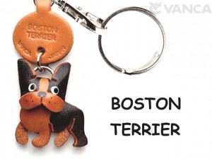 Boston Terrier Leather Dog Keychain