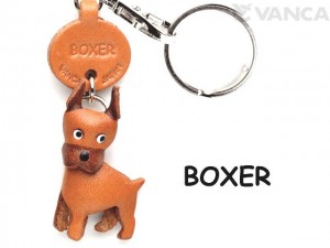 Boxer Leather Dog Keychain