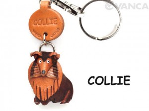 Collie Leather Dog Keychain