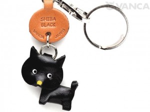 Shiba Dog Black Leather Dog Keychain