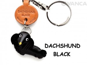 Dachshund Black Leather Dog Keychain