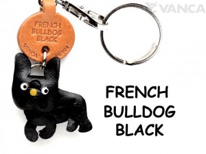 French Bulldog Black Leather Dog Keychain