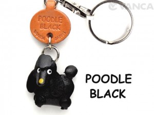 Poodle Black Leather Dog Keychain