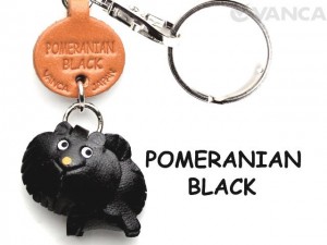 Pomeranian Black Leather Dog Keychain