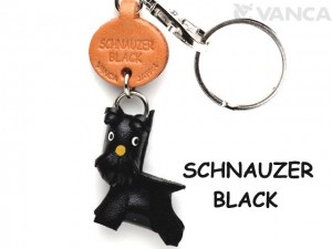 Schnauzer Black Leather Dog Keychain
