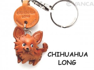 Chihuahua Long Haird Leather Dog Keychain