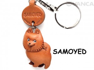 Samoyed Leather Dog Keychain