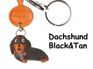 Dachshund Smooth Black&Tan Leather Dog Keychain