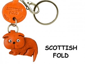 Scottish Fold Leather Keychain Cat