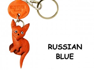 Russian Blue Leather Keychain Cat