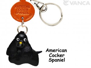 American Cocker Spaniel Black Leather Dog Keychain