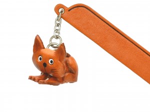 Sitting Cat Plain Leather Charm Bookmarker