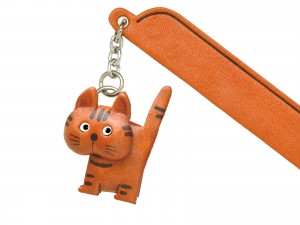 Walking Cat Tabby Leather Charm Bookmarker