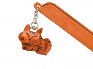 Sleeping Cat Tabby Leather Charm Bookmarker