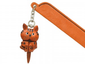 Playing Cat Tabby Leather Charm Bookmarker