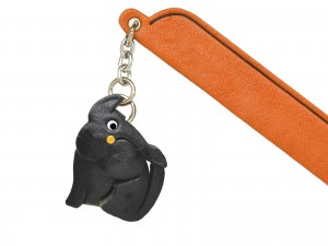 Scratching Cat Black Leather Charm Bookmarker