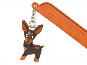 Mini pin Black&Tan Leather dog Charm Bookmarker
