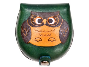 Owl-green Handmade Genuine Leather Animal Color Coin case/Purse #26088-3
