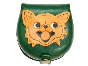 Chihuahua-green Handmade Genuine Leather Animal Color Coin case/Purse #26091-3